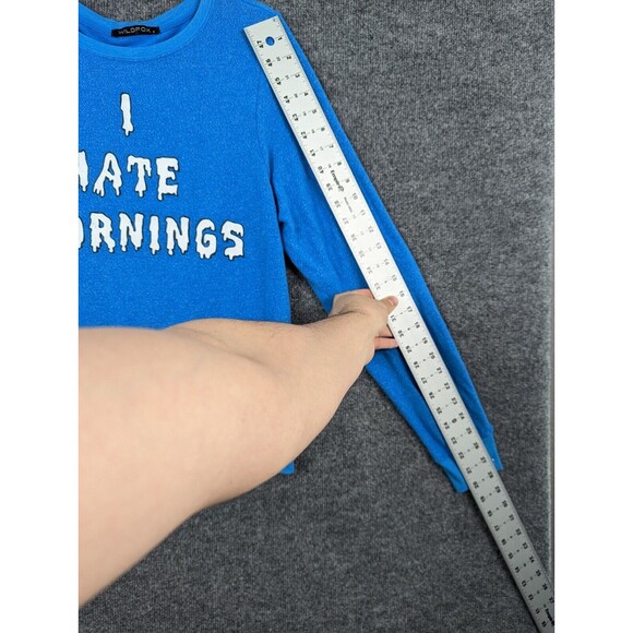 WILDFOX Blue I HATE MORNINGS Long Sleeve Baggy Beach Jumper Sweatshirt SIZE S - Picture 14 of 16